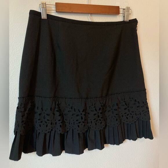 Cynthia Steffe Womens 10 Skirt Dark Eyelet Ruffle Pleated Preppy Acadamia Witchy - Picture 2 of 8